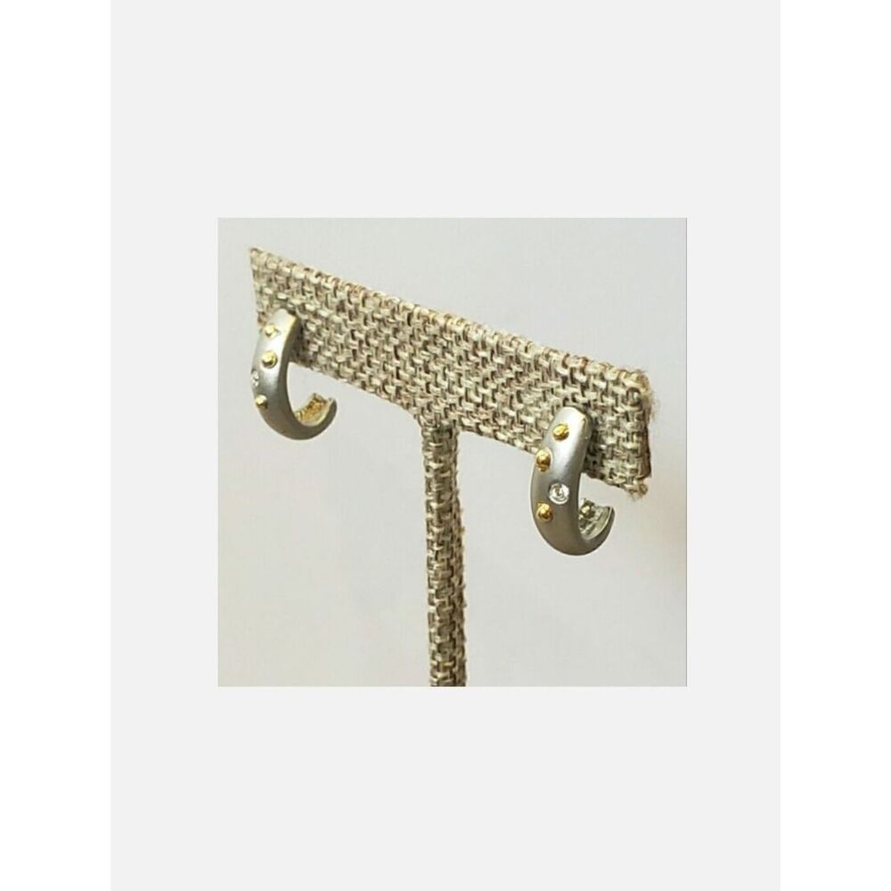 MATTE Silver-tone Rhinestone Embellished Huggie Hoop Earrings